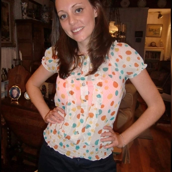 60s Sparkly Polkadot Ruffle Top - Picture 11 of 11